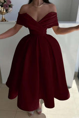 Off the Shoulder A-Line Prom Dress with Pleated