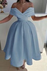 Off the Shoulder A-Line Prom Dress with Pleated