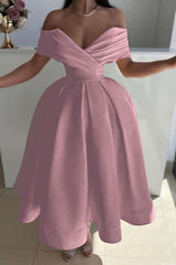 Off the Shoulder A-Line Prom Dress with Pleated