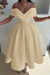 Off the Shoulder A-Line Prom Dress with Pleated