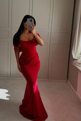 Off the Shoulder Mermaid Long Prom Dress with Pleated