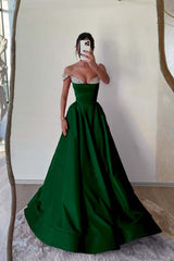 Off the Shoulder Long Pleated Prom Dress with Beading