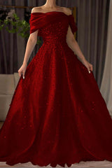 Off the Shoulder Long Prom Dress with Beading and Tulle