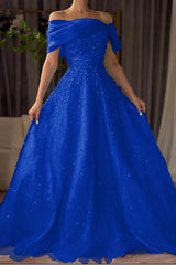 Off the Shoulder Long Prom Dress with Beading and Tulle