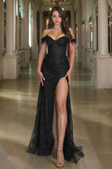 Off the Shoulder Long Prom Dress with Sequins Split