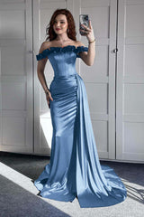 Off the Shoulder Mermaid Long Prom Dress with Ruffles
