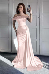 Off the Shoulder Mermaid Long Prom Dress with Ruffles