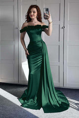 Off the Shoulder Mermaid Long Prom Dress with Ruffles