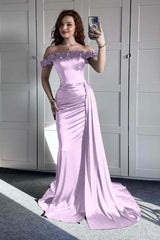 Off the Shoulder Mermaid Long Prom Dress with Ruffles
