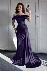 Off the Shoulder Mermaid Long Prom Dress with Ruffles