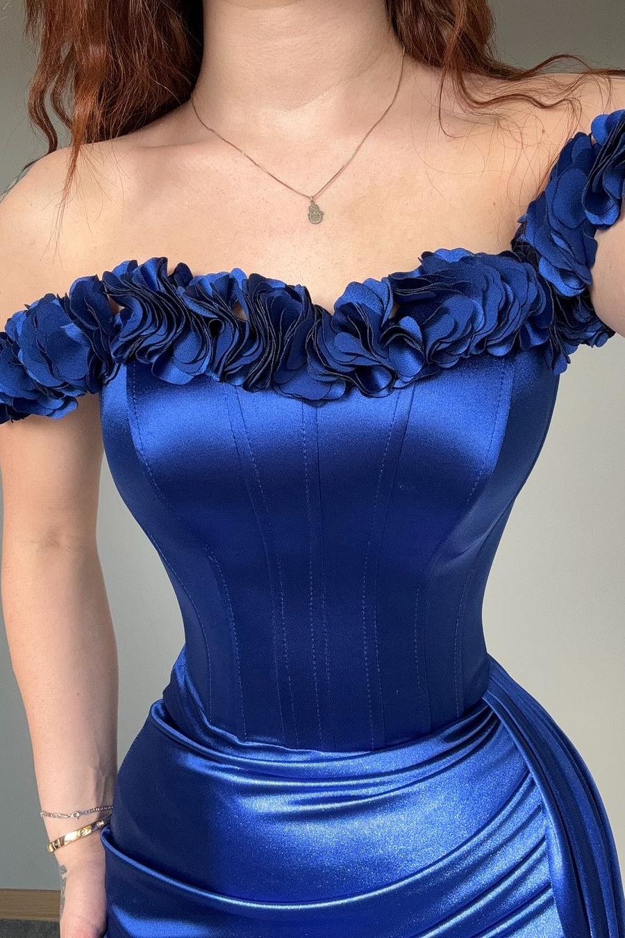 Off the Shoulder Mermaid Long Prom Dress with Ruffles