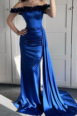 Off the Shoulder Mermaid Long Prom Dress with Ruffles