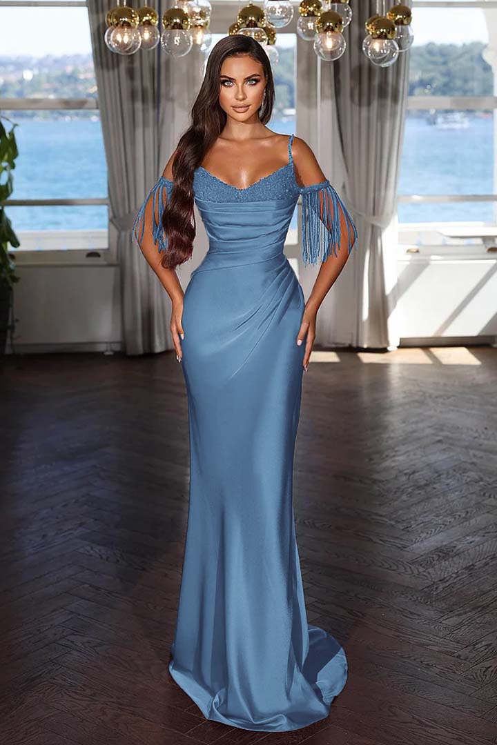 Off the Shoulder Mermaid Long Prom Dress with Tassel