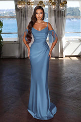 Off the Shoulder Mermaid Long Prom Dress with Tassel