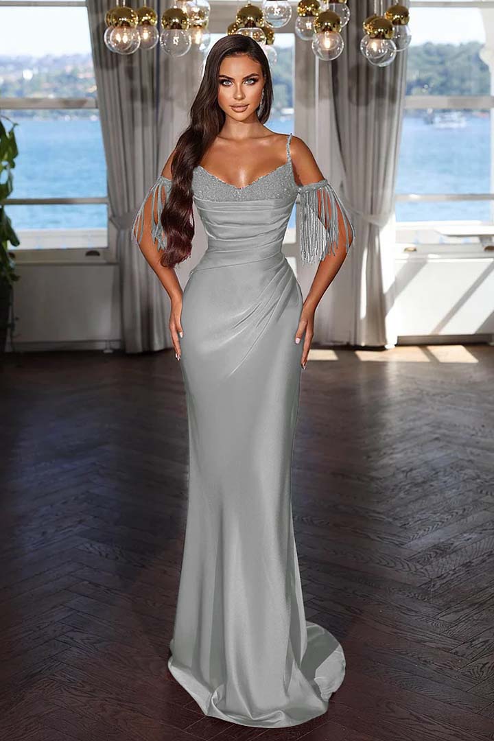 Off the Shoulder Mermaid Long Prom Dress with Tassel