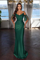 Off the Shoulder Mermaid Long Prom Dress with Tassel