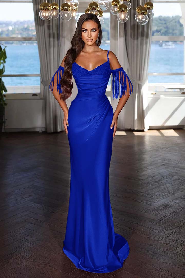 Off the Shoulder Mermaid Long Prom Dress with Tassel