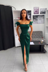 Chic Off the Shoulder Ankle Length Prom Dress with Split