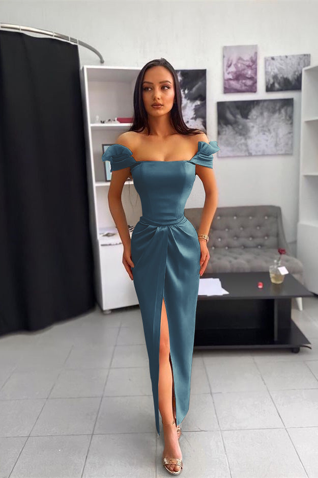 Chic Off the Shoulder Ankle Length Prom Dress with Split