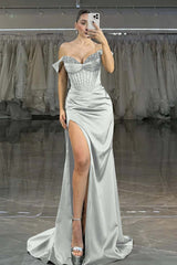 Off the Shoulder Strapless Mermaid Long Prom Dress with Split