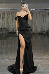 Off the Shoulder Strapless Mermaid Long Prom Dress with Split