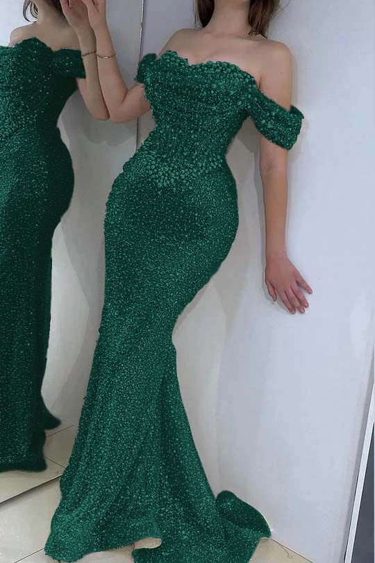 Off the Shoulder Strapless Long Prom Dress with Sequins