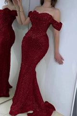 Off the Shoulder Strapless Long Prom Dress with Sequins