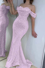 Off the Shoulder Strapless Long Prom Dress with Sequins