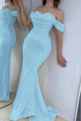 Off the Shoulder Strapless Long Prom Dress with Sequins