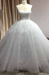Off-the-Shoulder Sweetheart Ball Gown Wedding Dress with Lace Appliques