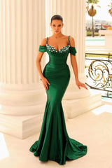 Off-The-Shoulder Sweetheart Beaded Mermaid Prom Dress with Spaghetti-Straps