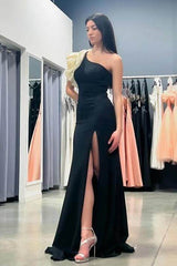 One Shoulder Long Prom Dress with Beading and Split