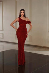 One Shoulder Mermaid Long Prom Dress with Beading