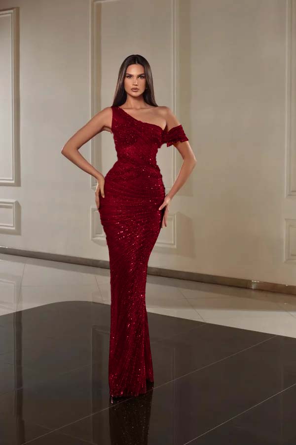 One Shoulder Mermaid Long Prom Dress with Beading