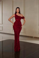 One Shoulder Mermaid Long Prom Dress with Beading