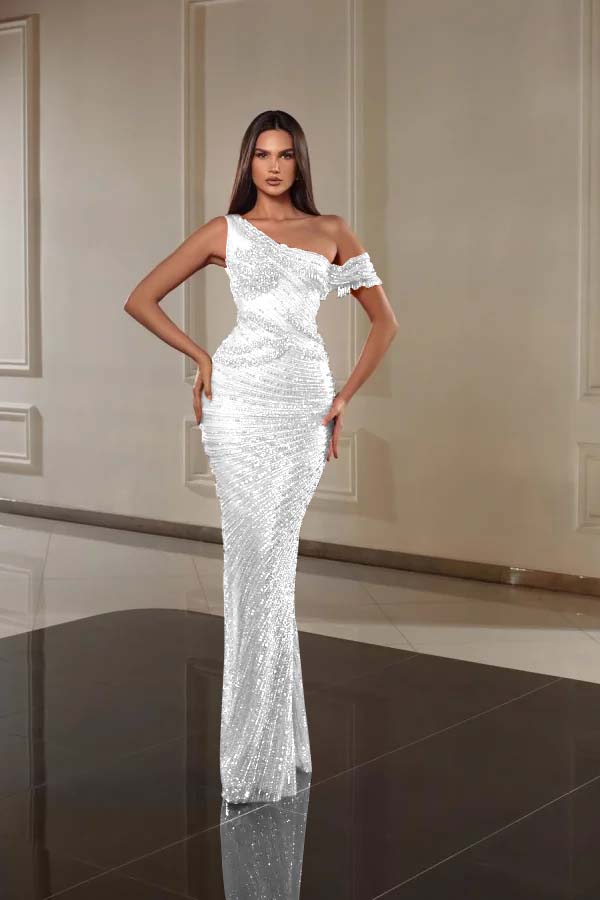 One Shoulder Mermaid Long Prom Dress with Beading