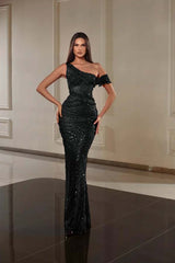 One Shoulder Mermaid Long Prom Dress with Beading