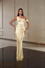 One Shoulder Mermaid Long Prom Dress with Beading