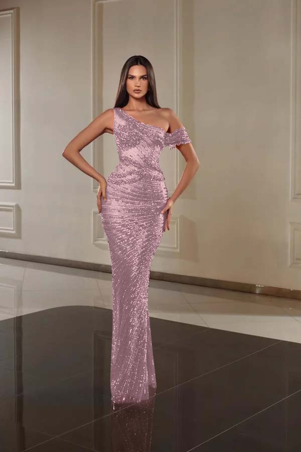 One Shoulder Mermaid Long Prom Dress with Beading