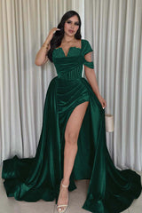 One Shoulder Mermaid Long Prom Dress with Split and Pleats