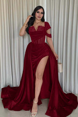 One Shoulder Mermaid Long Prom Dress with Split and Pleats
