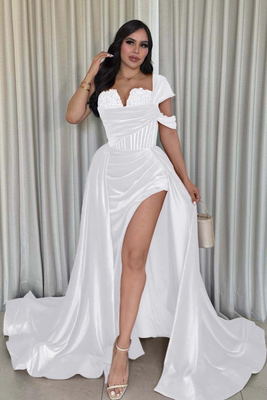 One Shoulder Mermaid Long Prom Dress with Split and Pleats