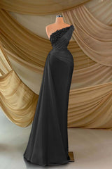 One Shoulder Long Prom Dress with Appliques and Ruffles