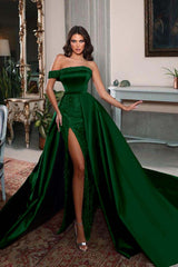 One Shoulder Long Split Prom Dress with Pleated Beading