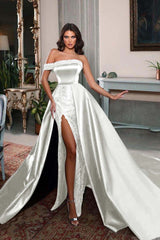 One Shoulder Long Split Prom Dress with Pleated Beading