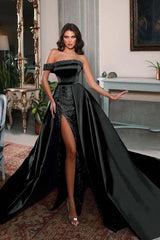 One Shoulder Long Split Prom Dress with Pleated Beading