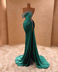 One Shoulder Long Split Prom Dress with Pleated Sequins