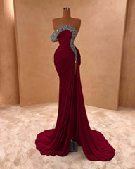One Shoulder Long Split Prom Dress with Pleated Sequins