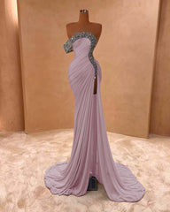 One Shoulder Long Split Prom Dress with Pleated Sequins