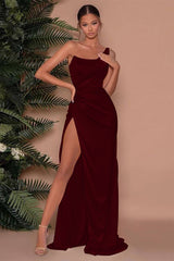 One-Shoulder Sleeveless Mermaid Evening Dress with Slit